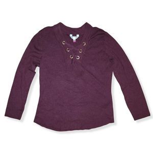 Ribbed Dark Maroon  Neck Sweater Top XXL